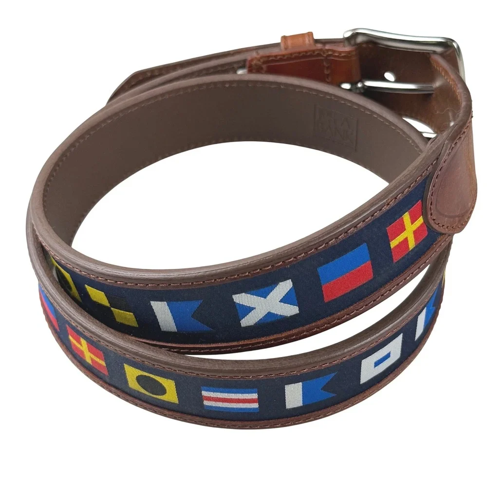 Jos A Bank Mens Brown Leather Nautical Signal Flag Belt 36‎ 1114-412